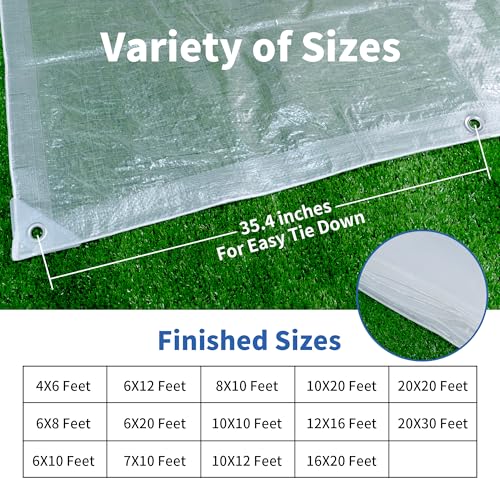 TARPAL Clear Tarp 10x10ft Large Tarp Waterproof Clear Plastic Tarps | Tarps With Grommets and Reinforced Edges for Patio,Porch and Outdoor Plant,Chicken Coop,Garden,Cat Litter - size: 10x10FT-Finished Size
