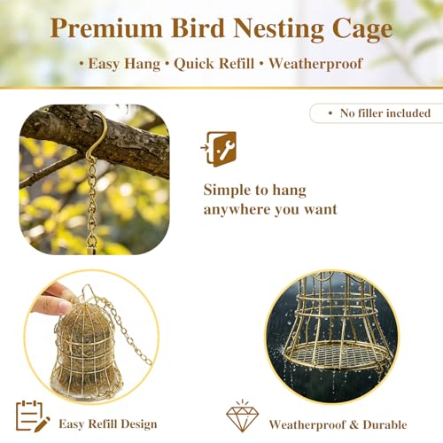5PCS Bell Shaped Bird Nesting Material Holder, Refillable Material Holder for Wild Birds and Hummingbirds, Wild Bird Nesting Station for Patio, Bird Watching Gifts for Bird Lovers