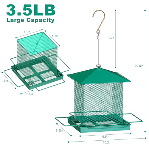 HOSUN 100% Metal Hanging Wild Bird Feeder, Bird Watching Gift | All-Around Feeding with Metal Perches,Mesh Ventilated,Outdoor Feeder with Steel Rope & Hook for Garden Yard Patio