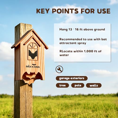 Bat House Bat Box Double Chamber Outdoor House Nursery Bat Shelter Habitatbig bat Box Handcrafted from Cedar Wood Easy for Bats to Land and Roost Weather Resistant & Ready to Install（Brown - color: Brown