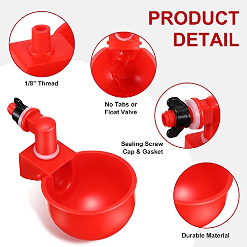 Patelai Chicken Water Cups, Chicken Waterer Cups Summer Water Feeder Cup 3/8 Inch Thread Automatic Filling Waterer Poultry Drinking Bowl for Duck Turkey Bunny(Red,48 Pieces) - color: Red