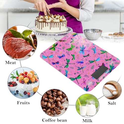 Food Scale Kitchen Scale Food Weight Scales Digital Weight Grams and Ounces Small Electronic Food Scale for Baking Cooking Deep Pink Dragonflies and Leaves - color: Deep Pink Dragonflies and Leaves