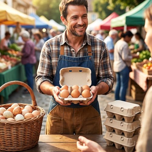Large Egg Cartons 6 Count, 50 Pack Cardboard Egg Cartons Cheap Bulk, Reusable Paper Egg Holder for Supermarkets Kitchen - size: 2x3