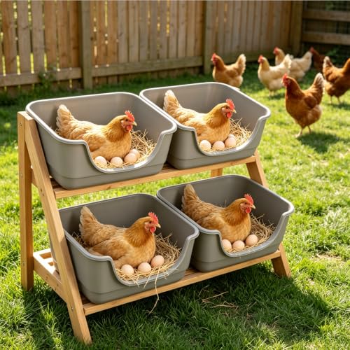 4Pcs Plastic Chicken Nesting Box for Laying Eggs, Floor Large Chicken Laying Boxes for Hens Ducks and Chickens, Hen Nesting Box for Chicken Coop, Backyard, Farm House, Easy to Clean