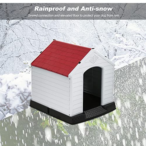 FDW Dog House Indoor Outdoor Durable Ventilate Waterproof Pet Plastic Dog House for Small Medium Large Dogs Insulated Puppy Shelter Kennel Crate with Air Vents and Elevated Floor - style: Red