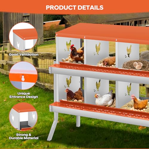 GarveeTech Chicken Nesting Box with Legs, 6 Compartment Metal Hen House, Elevated Design for Cleaner Eggs, Easy Egg Collection & Durable Poultry Nesting Solution - size: Green-6 Compartments with legs