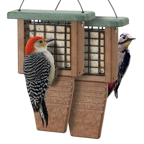 Kingsyard 2 Pack Suet Bird Feeder with Tail-Prop | Recycled Poly Lumber Suet feeder, Sturdy & Durable, Outside Hanging, Great for Woodpecker & Clinging Birds, Green - color: Green