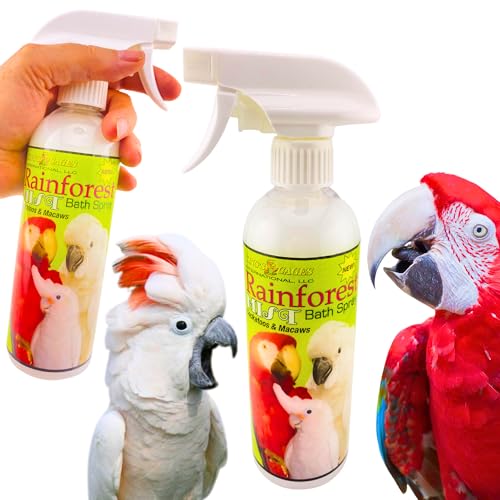 King's Cages Rainforest Mist 17oz White Spray Feather Conditioning Bath Mist with Vanilla Scent for Cockatoos and Macaws Parrots (Pack of 2) - size: Pack of 2