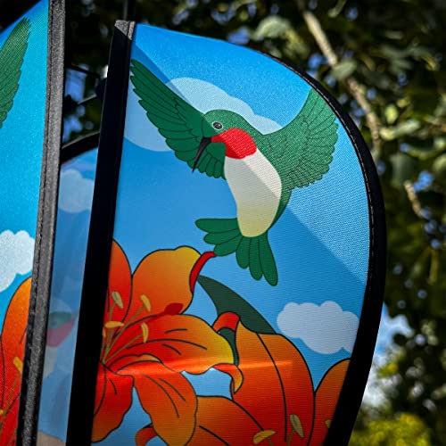 In the Breeze Hummingbird Lily 6-Panel Kinetic Hot Air Balloon Wind Spinner,11" W x 17" H, 26" Tail,1059 - color: Hummingbird Lily