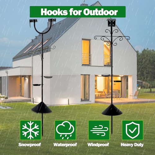 92 Inch Squirrel Proof Bird Feeder Pole, Heavy Duty Bird Feeder Stand, Adjustable Double Shepherds Hooks for Outdoor with Squirrel Baffle Birdbath Tray for Garden Attracting Wild Birds
