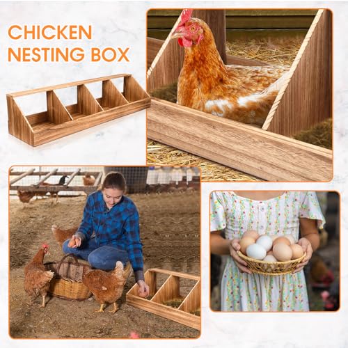 CroBlissful Chicken Nesting Boxes, Chicken Laying Boxes Coop Accessories Roosting Laying with Liners Large Bedding for Hens Birds Duck Coop Poultry Habitat Supplies(4 Compartment)