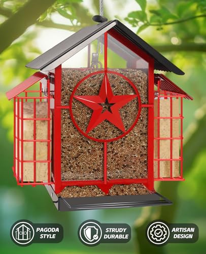 Weatherproof Hanging Bird Feeders for Outdoors - 4Lbs Large Metal Suet Feeder for Wild Cardinal Finch, Red Bird Watching Lovers Gifts