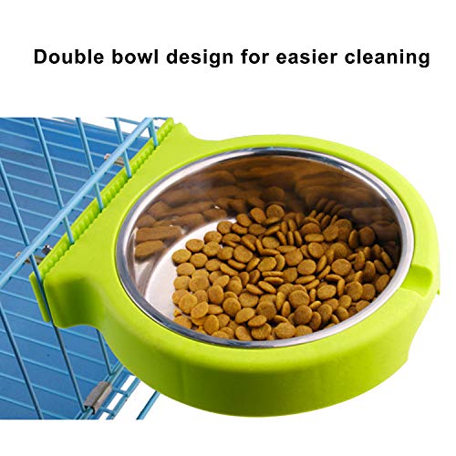 Crate Dog Bowl Removable Stainless Steel Water Food Bowls Cage Coop Cup for Cat Puppy Bird Pets (Large, Green with Corrugated Clip) - color: Green with Corrugated Clip, size: Large