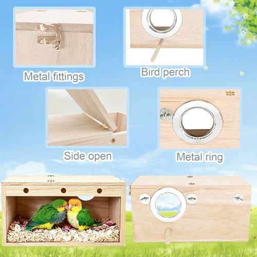 Tfwadmx Parakeet Nesting Box, Transparent Bird Nest Breeding Box, Wood Parrot Nest Box with Perch Bird Cage House for Cockatiel Lovebirds Budgie Canary Finch(S) - color: S