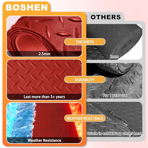 2.5mm Thickened 5Ft x 12Ft Garage Floor Mat Rubber Flooring Roll, Red | 60sqft Diamond Plate PVC Rubber & Vinyl Flooring Roll, Non-Slip Floor Protector Mat for Garage Warehouse Basement Trailer - size: 5Ft x 12Ft--Red