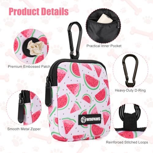 Dog Treat Pouch with Training Clicker,Waterproof Nylon Fabric Poop Bag Holders for Leashes,Hands Free Small Dog Walking Bag with Carabiner, Pet Puppy Training Walking Essentials (Watermelon) - color: Watermelon