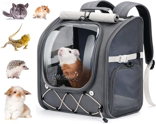 Pecute Kids Cat Backpack with Bubble Window, for Cats up to 8.8 lbs, Gray | Sturdy & Safe, Safety Lock, Breathable Mesh, Stress-Relief Shade, Comfortable & Portable for Travel/Vet Visits/Camp - color: Gray