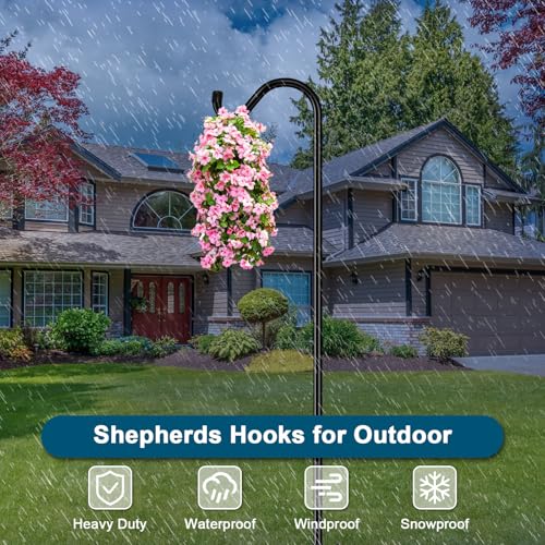 Gtongoko Shepherds Hook for Outdoor, 92 Inch Bird Feeder Pole with 7 Prongs Base, 3/4 Inch Thick Heavy Duty Adjustable Garden Hook for Hanging Plant, Hummingbird Feeder, Lantern, 1 Pack - size: 92 Inch without Baffle