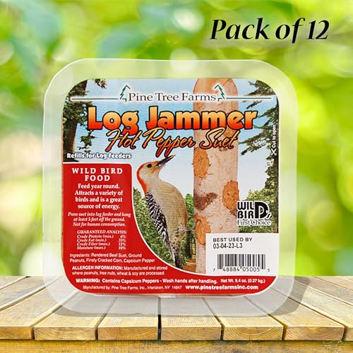 12 Packs of Pine Tree Farms Log Jammer Hot Pepper Suet- 3 Plugs Per Pack - size: 3 Count (Pack of 12)