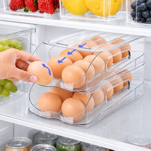 SMRCAD 24-Egg Dispenser with Silicone Bumpers, Auto-Rolling, Stackable | BPA-free food-grade PET | Stackable with lid | Built-in handle | Fits Large to Jumbo Eggs | Hand wash only - size: 2 Layer Holder 24 Eggs (M SIZE)