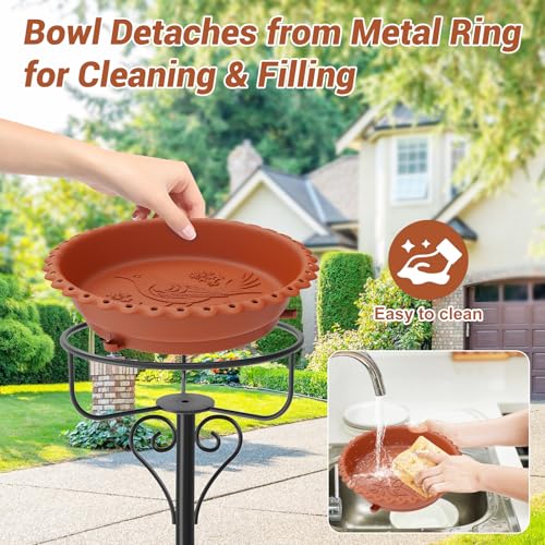 Bird Bath for Outside,12" Plastic Removable Bowl,Brown | Heavy Duty Metal 5 Prongs Base,Easy CLean,Weather-Resistant,Rust-Proof,40" Freestanding Birdbath for Garden Patio Yard Lawn - color: Brown-Freestanding