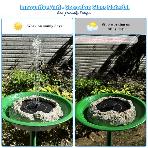 SAC SMARTEN ARTS Solar Fountain for Bird Bath with Solar Panel Resin Granite Rock Solar Water Fountain Pump for Bird Bath Outdoor Hummingbird Birdbath Fish Tank Pond with 5 Nozzles