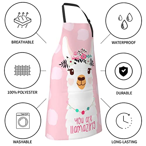Apron Adjustable Bib Aprons for Men Women Chef Kitchen Cooking Bbq Grilling - color: Cute Llama Alpaca