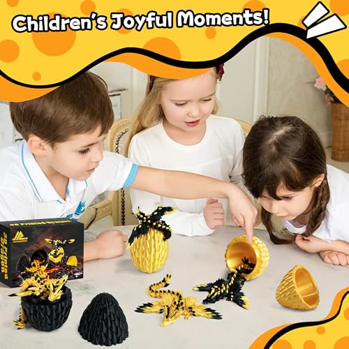 Impossmaker 2PCS 3D Printed Dragon Egg with Dragon Inside, Black and Gold Eggs Articulated Fantasy Fidget Toys, Collectible Mythical Creature Gifts for Adults Teens, Cool Stuff Desk Decor - style: 2P