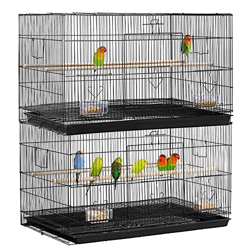 Yaheetech Pack of 2 Stackable Rectangle Breeding Flight Parakeet Bird Cage for Finches Budgies Cockatiels Conures Lovebirds Canaries Parrots w/Slide-Out Tray