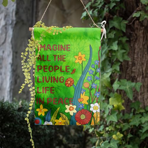 Imagine All the People Living Life in Peace Garden Flag Green 28x40 Double Sided Large Summer House Flags Flower Yard Banner - color: greenpeace