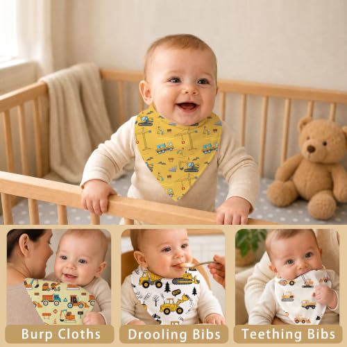 Baby Organic Cotton Teething Cloth Newborn Baby Burp Cloth Bandana Drool Cloth for Drooling Cotton Baby Gifts - color: Construction Truck
