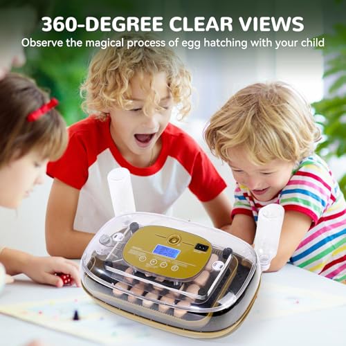 24 Egg Incubator with Automatic Turner, Thermometer seat and Humidity Control - Perfect for Hatching Chicken, Includes Egg Candler and Nesting Pads for Chicken coop
