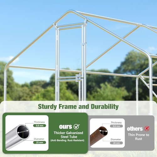 Sannwsg Large Metal Chicken Coop with Run, Walk in Chicken Pen with Waterproof Cover, Secure Lock, Heavy Duty Poultry Cage with Feeding Door for Outdoor Farm Use