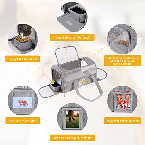 Cat Carrier Pet Dog Carrier Airline Approved for Puppy Cat Carrier Under 15 lbs, Collapsible Soft Sided Airline Approved Cat Carriers, Grey - color: Grey