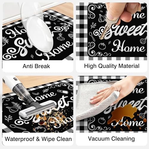 Buffalo Plaid Anti Fatigue Kitchen Mats, Black, 17.3"x47"+17.3"x29" | Cushioned Non Slip Memory Foam Waterproof, Checkered Kitchen Decor Rugs for Floor, Set of 2 for Sink Laundry Office - color: Black White