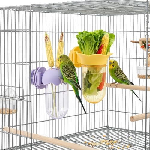 2Pcs Bird Cage Feeder for Vegetable, Parrot Veggies Holder with Water Storage, Hanging Feeder for Canary Finch Parakeet Budgie Cockatiel Lovebird