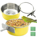 2 Pcs Parrot Feeding Dish Cups,Stainless Steel Bird Food Water Bowls | Parrot Cage Feeder with Clamp Holder Small Bird Feeding Cup for Parakeet Cockatiels Conure Budgies Chinchilla Small Animal - size: 2pcs Yellow