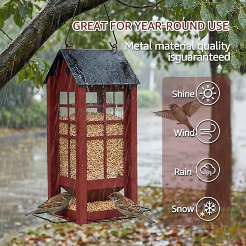 Rectangular Hanging Bird Feeder for Outdoor Use, Metal Bird Feeder with Multiple Feeding Ports, Seed Feeder for Wild Birds, Garden Yard Patio Bird Feeder
