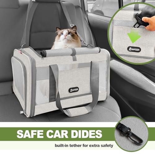 GAPZER Cat Carrier American Airline Approved 18x11x11,Top Opening Pet Cage | Mini Dog Foldable Soft Carrying Bag, Bichon Crate Kennel Breathable Case Hard Bottom, 4-Side-Ventilation See Through Mesh Bag - color: Beige