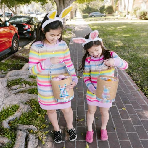 Easter Bunny Basket Canvas Easter Egg Hunts Decorations Storage Reusable Grocery Candy Bag Gifts - style: Pink