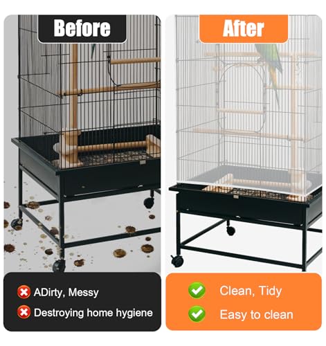 Bird Cage Net, Seed Catcher for Bird Cage Stretchy Mesh Adjustable Cover for Parrot Cages, Easy to Install (White)