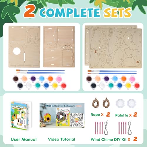 JMMICO Paint Your Own BirdHouses, Wooden Painting Crafts Kits for Kids, Wooden Woodpecker Doorbell & DIY Bird House for Outside, Arts and Crafts for Kids, Easter Gifts for 8-12 Year Old Girls Boys - size: 2PCS