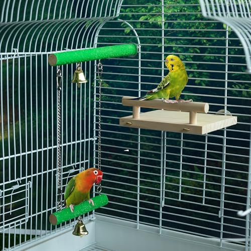 Bird Perches for Cage Wood Parrot Perch Stand Swing | Natural Wood Platform Bird Swing Bird Perch Stand Paw Grinding Stick for Parakeet Cockatiels Lovebirds Cage Accessories