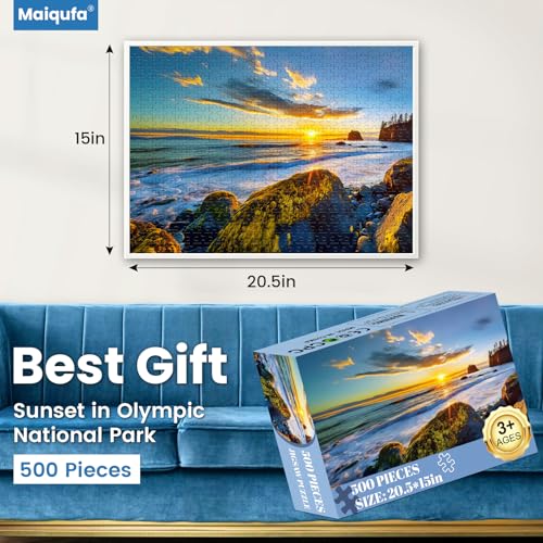 500 Pieces Puzzle for Adults - Olympic National Park Jigsaw Puzzle for Adults Teens,Recycled Cardboard Sunset Beach Puzzle 500 Pieces,Challenging Game for Family Fun & Gift Idea,20.5 x 15 in - color: Olympic Park