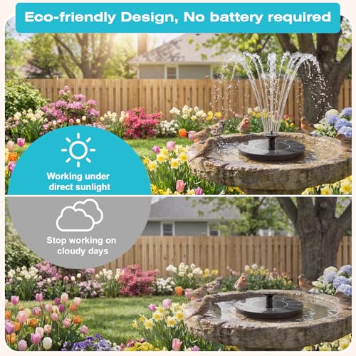 AMZtime 1.4W Solar Bird Bath Fountain with 4 Fixed Rods with Upgraded Panel | Solar Fountain Pump Solar Powered Floating Water Fountain Pump for Bird Bath, Ponds, Garden, Fish Tank and Outdoor - size: 1.4W
