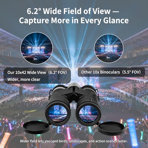 WOLFHUNT 12x42 10x42 Optics Binoculars, IPX7 High Power Bino, BAK-4 Prism FMC Lens, Waterproof, Nitrogen-Filled Fogproof Binoculars for Bird Watching, Hunting, Travel (Black, 10x) - color: Black, size: 10x