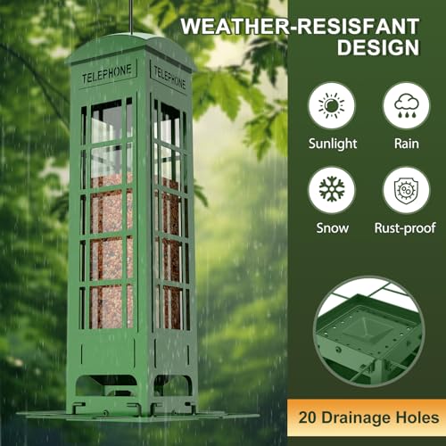 Bird Feeder Squirrel Proof with Weight Activated Perches,Metal Balcony Bird Feeders for Outdoor Hanging,Mesh Wild Birds Seed Feeder for Outside,Cardinal, Finch Blue Jay Woodpecker,3LB Capacity - color: Green