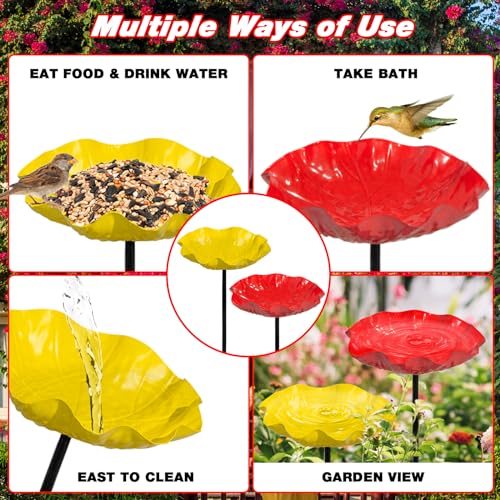 4 PCS Metal Bird Baths for Outdoors, Small Garden Bird Bath & Bird Feeders with Metal Stake, Hummingbird Feeder for Outside Lawn Yard Garden Decor