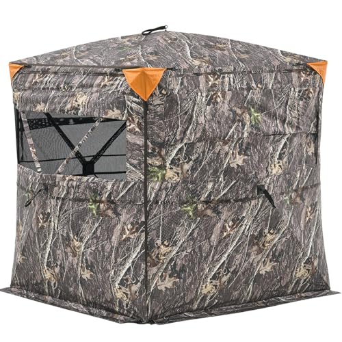VEVOR Hunting Blind，See Through Ground Blinds with Carrying Bag, 360 Degree Portable Camouflage Tent，Durable Concealed Shelter with Silent Side Door and Window, for Turkey and Deer - size: 2-3 Person（360° See Through ）