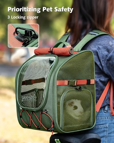 Pecute Kids Cat Backpack with Bubble Window, for Cats up to 8.8 lbs, Green | Sturdy & Safe, Safety Lock, Breathable Mesh, Stress-Relief Shade, Comfortable & Portable for Travel/Vet Visits/Camp - color: Green